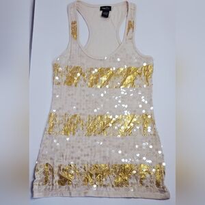 Rue 21 Gold and Cream Sequin Tank Top- S